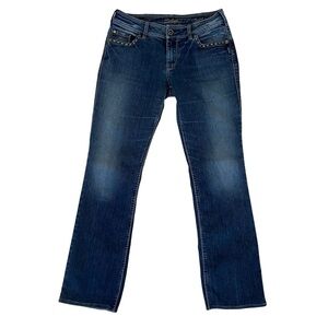 Silver jeans western Julia straight leg medium rise contrasting stitches blue 30
